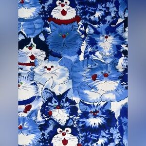 Cheri L Strole Blue Cat Fabric Piece Material Whimsical Novelty 14.5 X 44 Inches